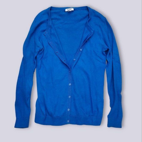 Old Navy Vivid Blue Scoop Neck Cotton Blend Cardigan - Picture 1 of 5